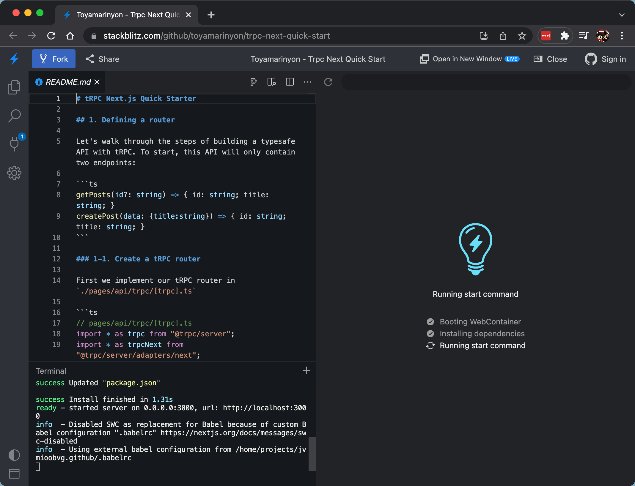 Stack Blitz loading screen
