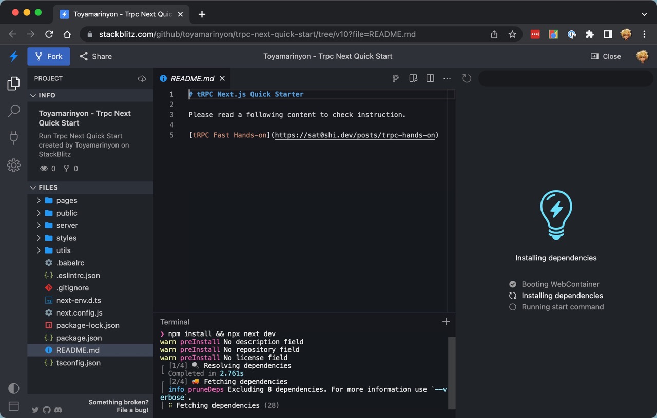 StackBlitz loading page
